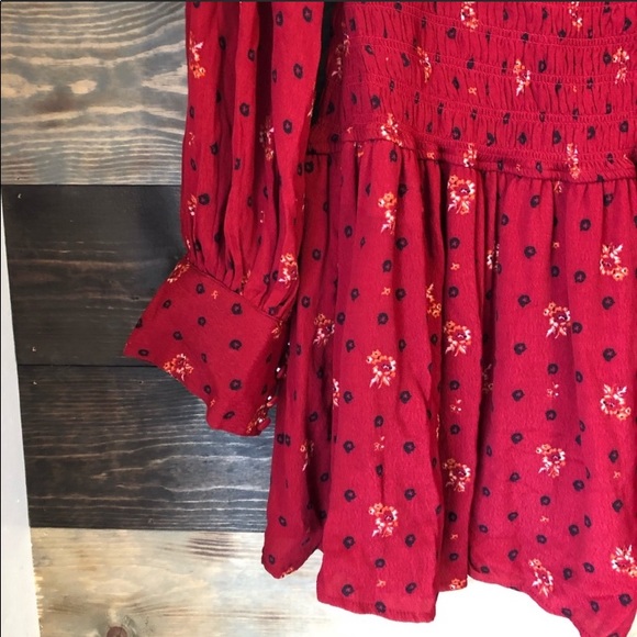 Free People Red Floral Mini Dress in size Medium - Picture 5 of 8